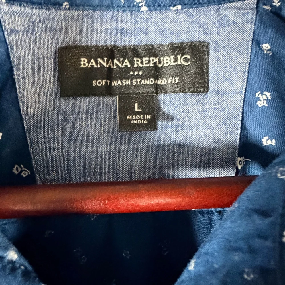 BANANA REPUBLIC MENS L SOFT WASH STANDARD FIT FLORAL SHORT SLEEVE SHIRT BLUE